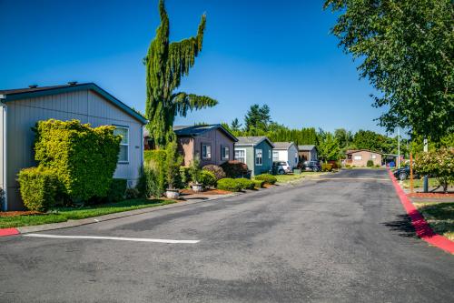 A street lined with mobile homes.